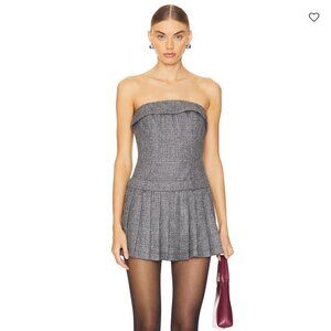 NEW NIA Rose Mini Dress in Black White Tweed Plaid Strapless XS